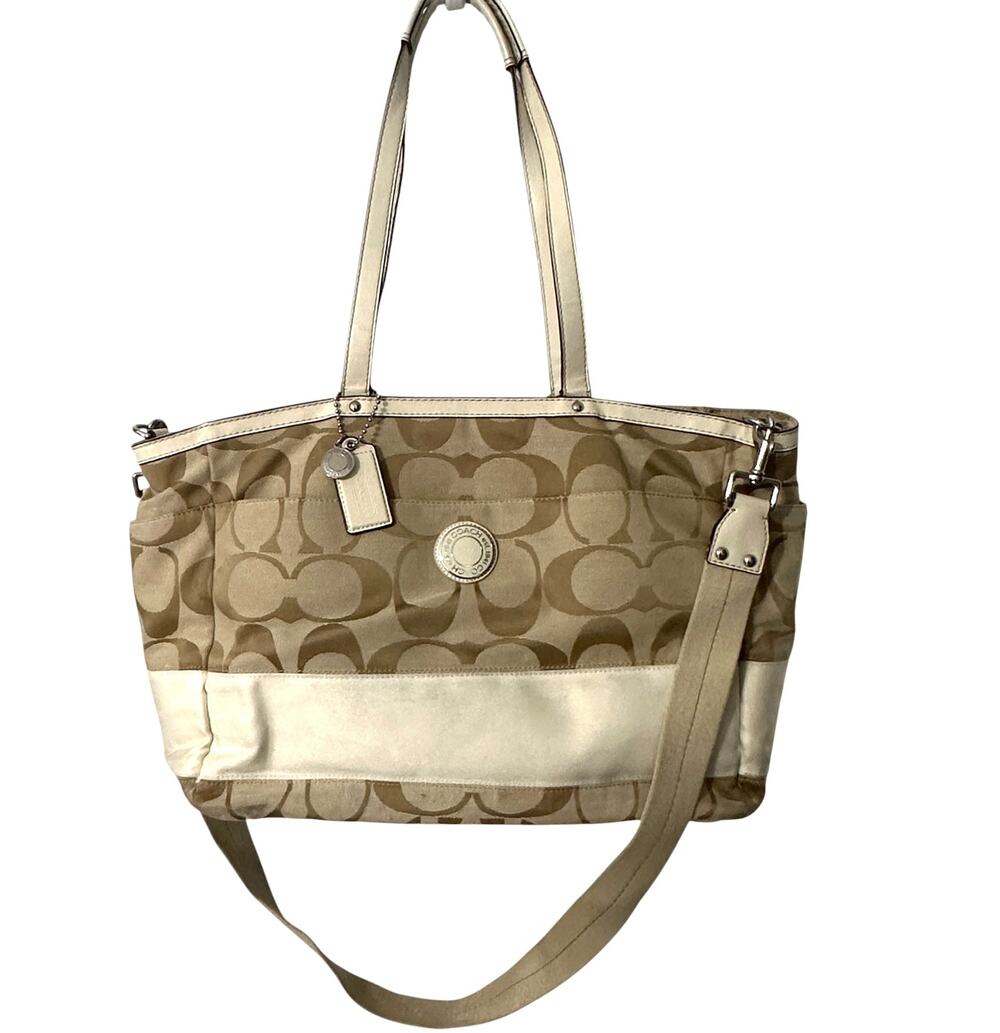 Coach Signature Stripe Lurex Diaper Bag Extra Large Tote Travel Messenger F19202